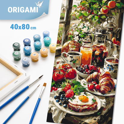 Malování podle čísel na rámu 40×80 cm - Snídaně na zahradě - Zátiší - LW 5255