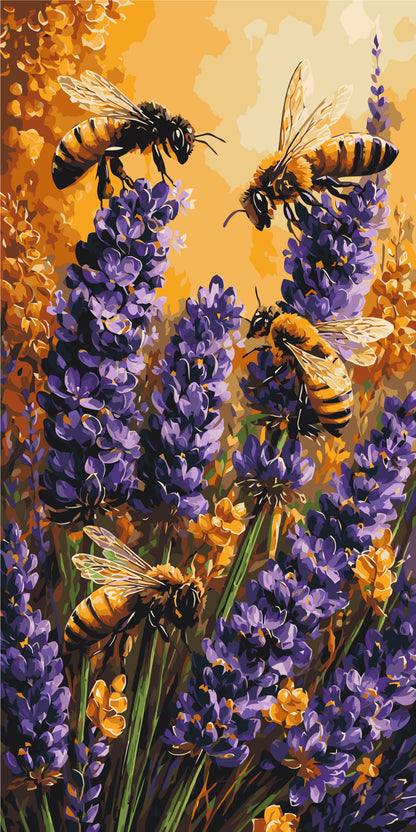 Malování podle čísel na rámu 40×80 cm - Včely v levanduli - Květiny/Krajinka - LW 5256