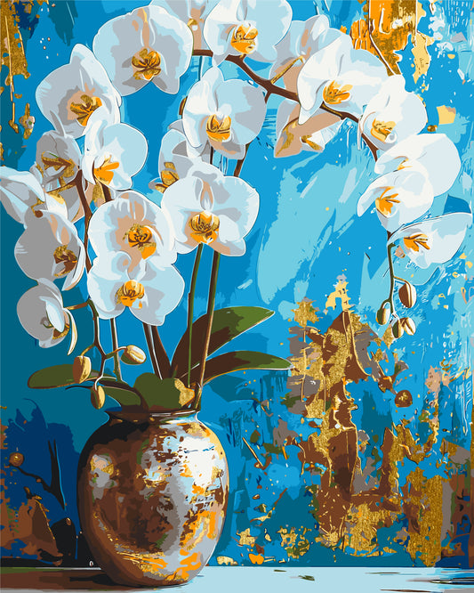 Malování podle čísel na rámu 40*50 cm Bílá orchidej. Květy. S metalickými barvami LW 8100