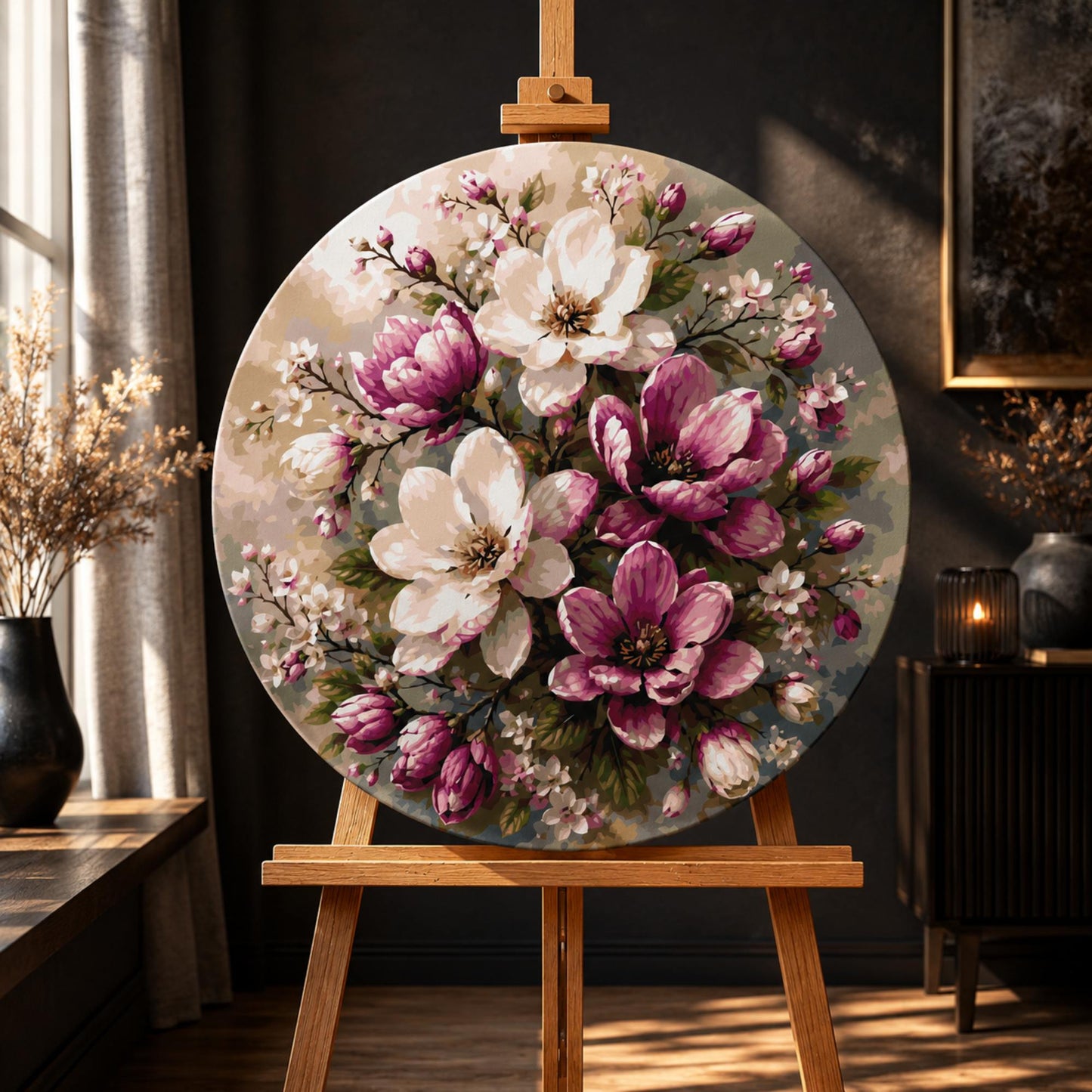 Kulaté malování podle čísel Ø45 cm Květiny. Něha magnólií OR 2017