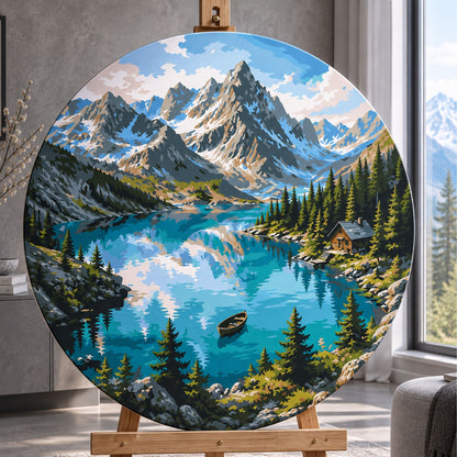 Kulaté malování podle čísel Ø45 cm Krajinka. Horské jezero OR 2035