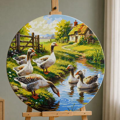 Kulaté malování podle čísel Ø45 cm Ptáci/Krajinka/Zvířata. Husy u vody OR 2036