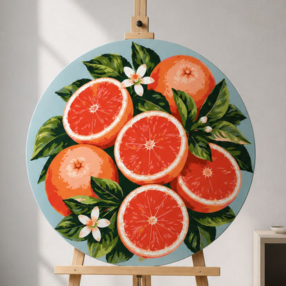 Kulaté malování podle čísel Ø35 cm Zátiší. Růžové grapefruity OR 2051