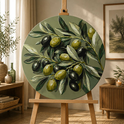 Kulaté malování podle čísel Ø30 cm Zátiší. Olivy na větvičce OR 2059