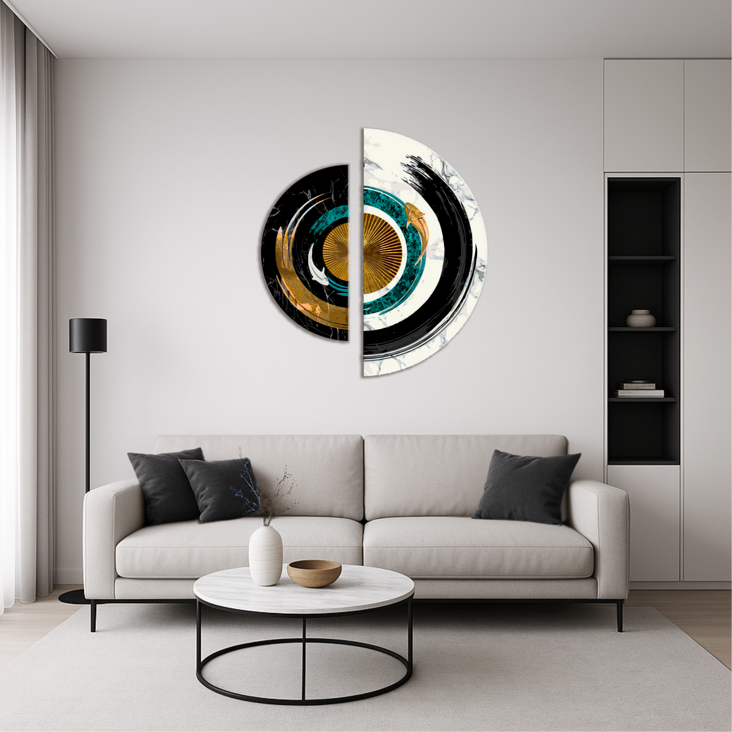 Malování podle čísel na rámu 70*70 cm Rovnováha protikladů s metalickými barvami (půlkruhy) OSR 1001