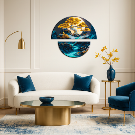 Malování podle čísel na rámu 70*70 cm Krajina. Noční harmonie s metalickými barvami (půlkruhy) OSR 1007