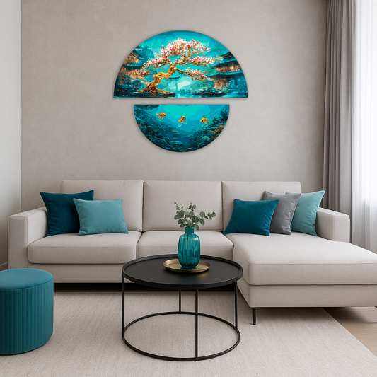 Malování podle čísel na rámu 70*70 cm Krajinka. Magie dvou světů s metalickými barvami (půlkruhy) OSR 1011