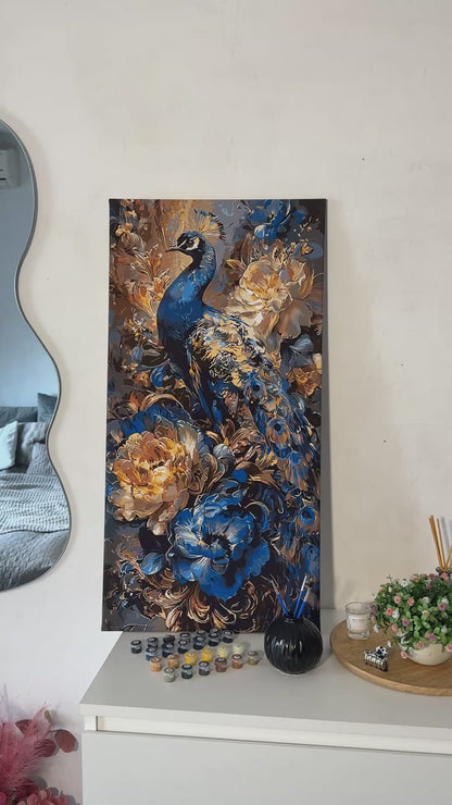 Malování podle čísel na rámu 40*80 cm Páv v květech s metalickými barvami LW 5183