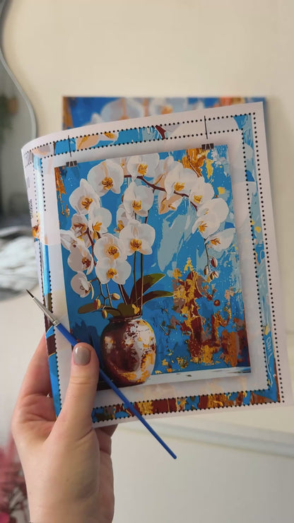 Malování podle čísel na rámu 40*50 cm Bílá orchidej. Květy. S metalickými barvami LW 8100