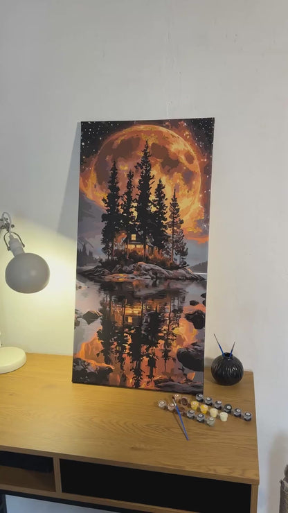 Malování podle čísel na rámu 40*80 cm Krajinka ostrov pod měsícem s metalickými barvami LW 5184