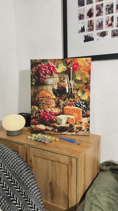 Malování podle čísel na rámu 40*50 cm Zátiší – víno, sýr a hrozny LW 3059-01