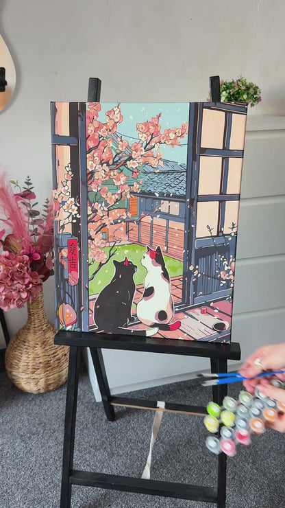 Malování podle čísel na rámu 40*50 cm – Zvířata. Kočky u sakury LW 3404