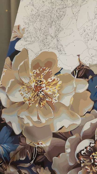 Painting by numbers on a 40*80 cm frame Flowers. Peonies with metallic colors LW 5166