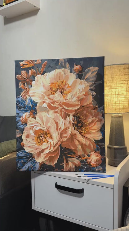 Maľovanie podľa čísel na ráme 40*50 cm Kvetiny - Béžové pivonky s metalickými barvami LW 3159-01