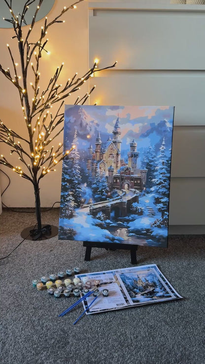 Malování podle čísel na rámu 40*50 cm Zimní krajina. Hrad v zimních horách LW 3553